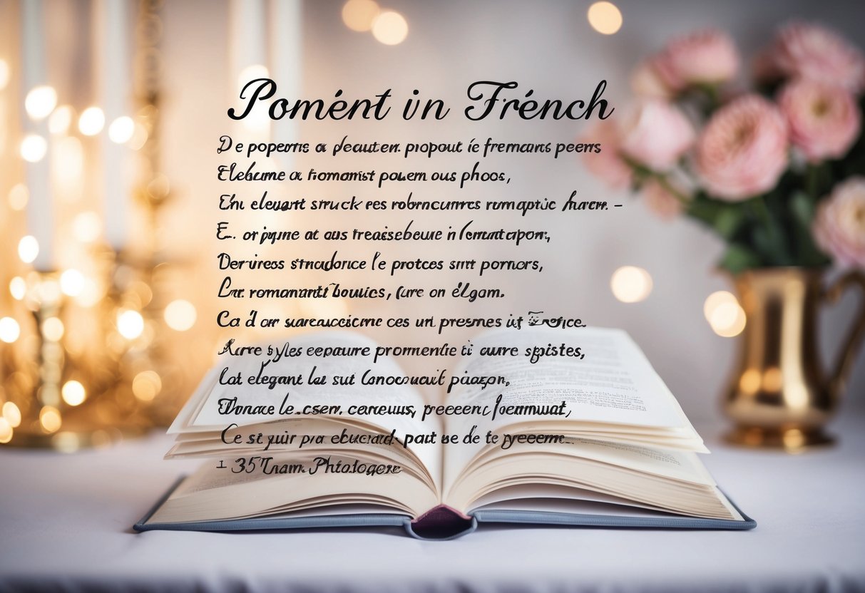 A beautiful poem in French, with elegant structures and styles, set against a backdrop of romantic ambiance and artistic inspiration