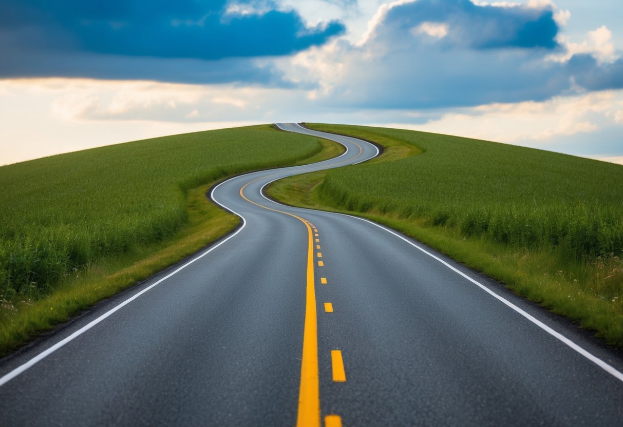 A winding road leading into the unknown, with a fork in the path symbolizing the choice between independence and returning to an ex after a rebound relationship