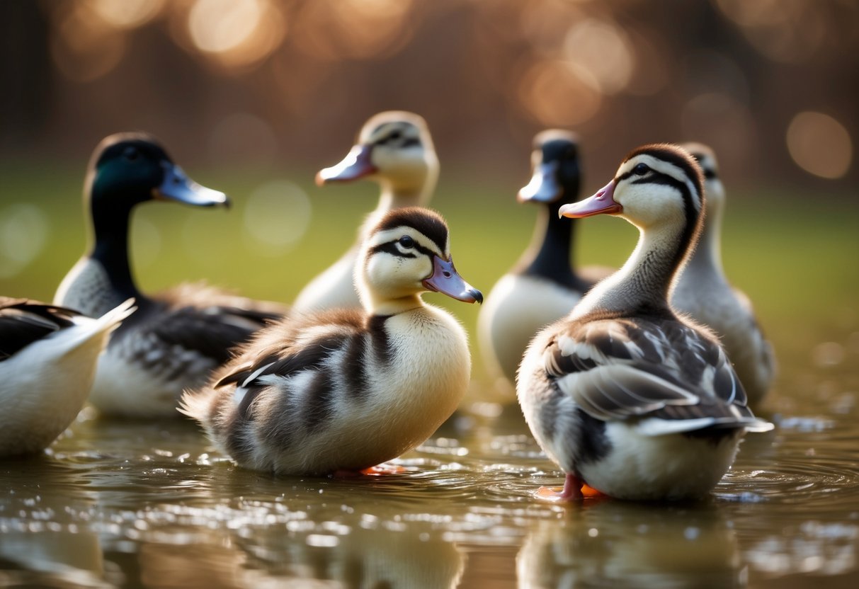 A lone duckling sits apart from the flock, feeling isolated and misunderstood. The other ducks ignore it, leaving it to ponder the meaning of solitude